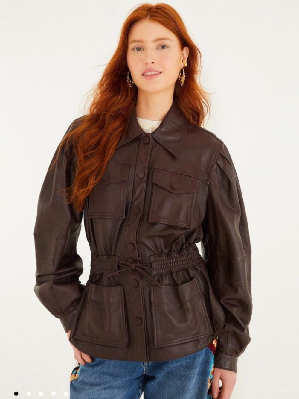 NWT FARM Rio Burgundy Drawstring Pockets 100% Leather Parka Jacket – Size S